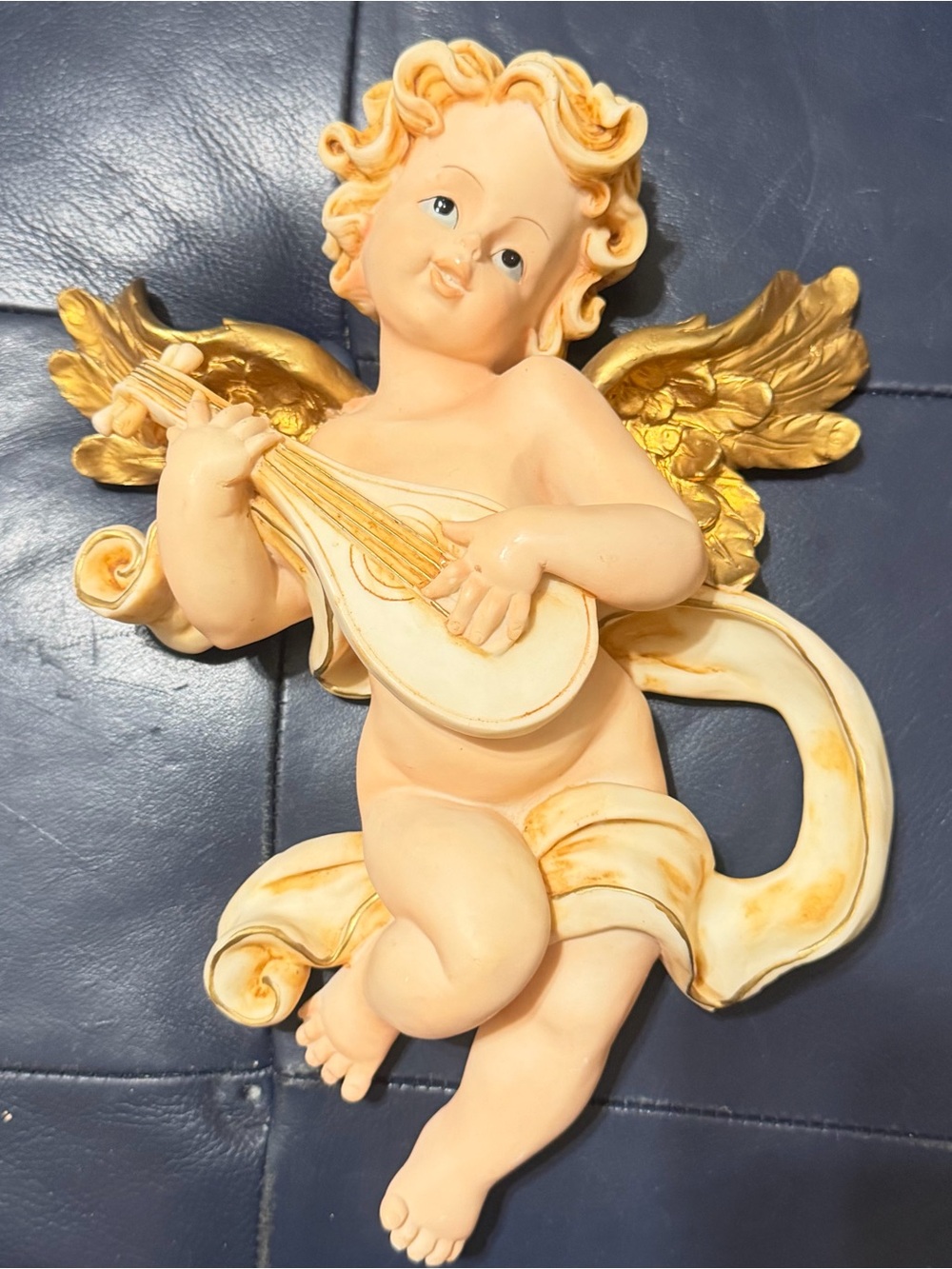 Cherub Wall Plaque with Gold Wings and Lute